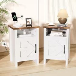Set of 2  Modern Nightstand with Shelf and Barn Door, for Bedroom, Oak – Brand New in Box $120 H43（2） 