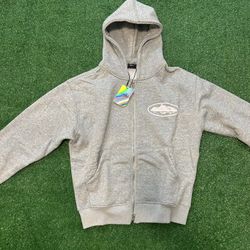 Corteiz Island Puff Print Zip Hoodie 'Heather Grey'
