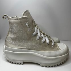 Converse Run Star Hike Platform High Embroidered Floral Beige Size 6