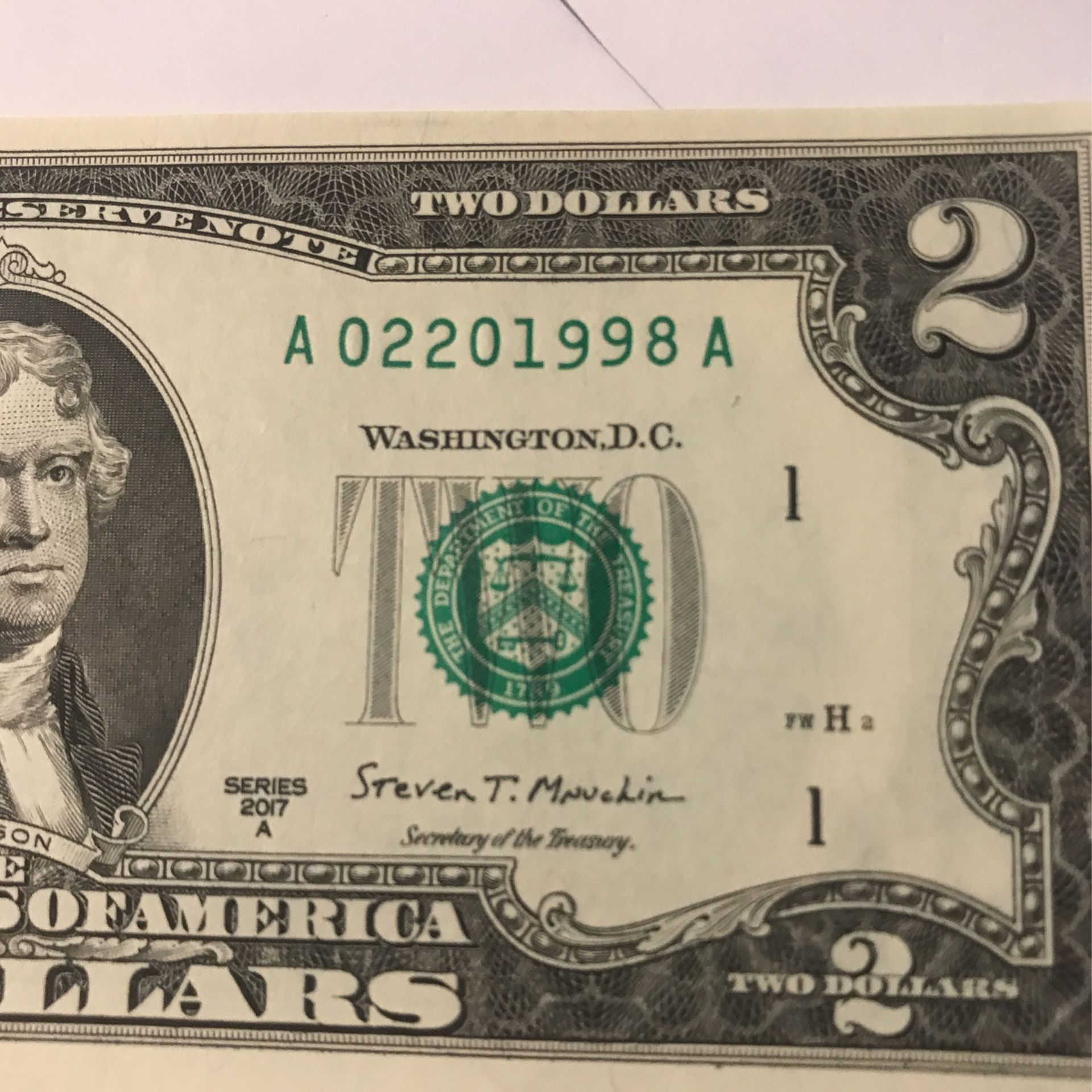 2017  Unique Crisp Uncirculated $2 Bill True Birthday Note. Feb 20 1998