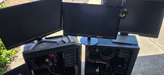 Two Pcs monitors and a box of e-parts