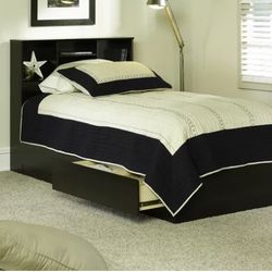 Twin Bed, Twin Mates Bed, W Drawers And Bookcase Headboard , Cinamon Cherry, No Mattress