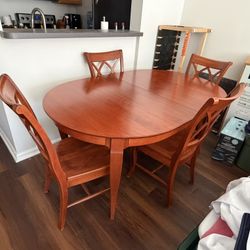 Wood Table with Four Chairs and Leaf