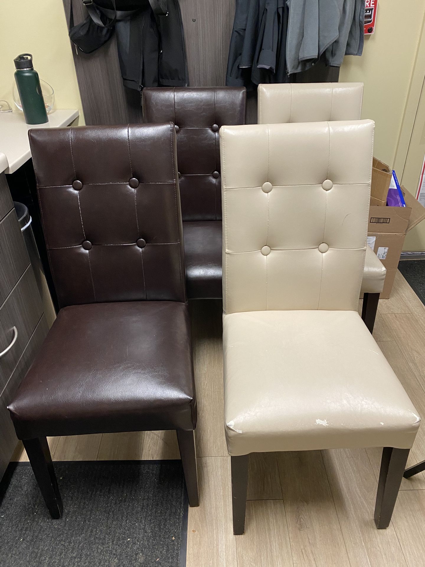 Dining Chairs Wood And Faux Leather. Brown And beige! All 4