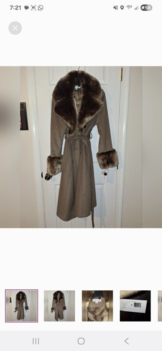 Via Spiga Tan Fur Trimmed Coat