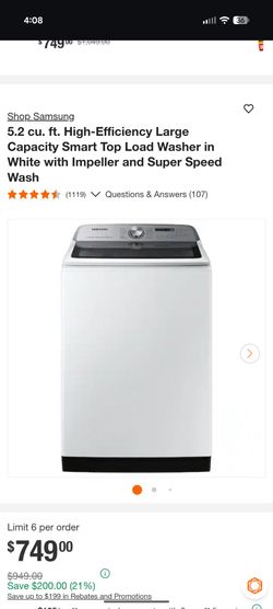 Samsung high efficiency smart washer and dryer set WHITE