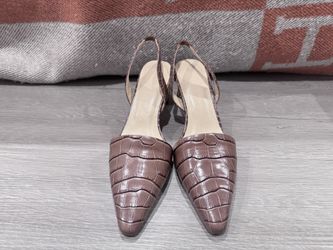 Brown Croc-Embossed Slingback Heels - Size 36 (Brand New)