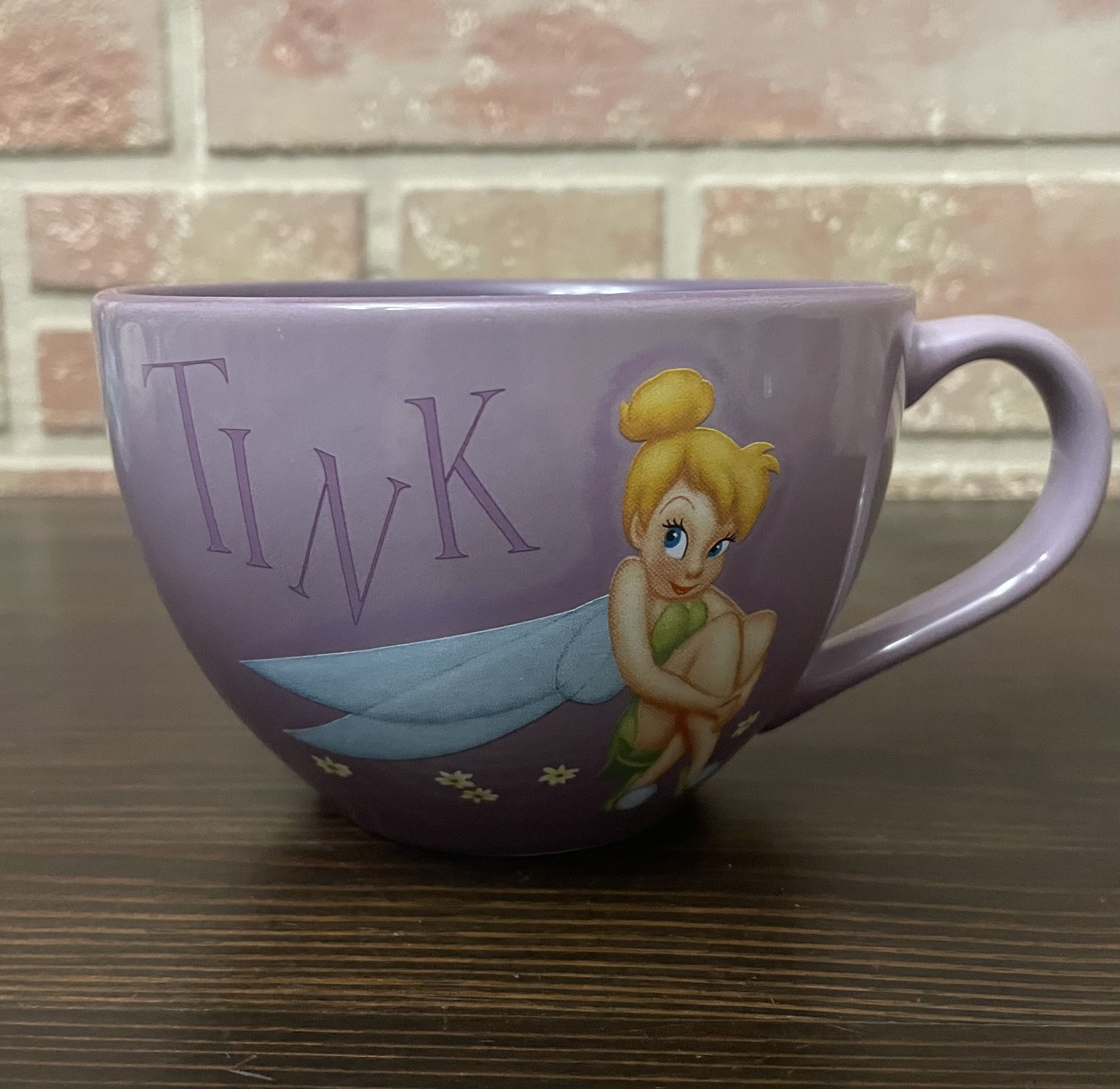 Disney Store TINKERBELL "TINK" FAIRIES Large Purple coffee soup cereal mug.
