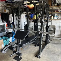 Vesta Fitness Smith Machine 2001 w/Bench Attachment | 230lb Bumpers Weights | 7ft Olympic Bar | Fitness | Gym Equipment | FREE DELIVERY 🚚 