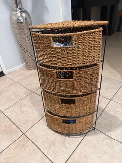 4-Drawer Wicker Storage Tower – Farmhouse / Boho Style