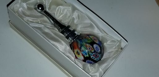 Murano millifiori blown glass bottle stopper, multicolor