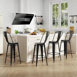 Brand New Set of 4 Industrial Metal Bar Stools with Detachable Backrest