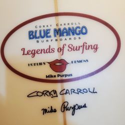 Vintage Handshaped And Signed Original Trademark CORKY CARROLL'S and Mike Purpus Legendary Series Surfboards 