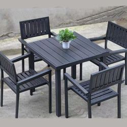 Dining Set in Black with Square Table and 4 Outdoor Chairs