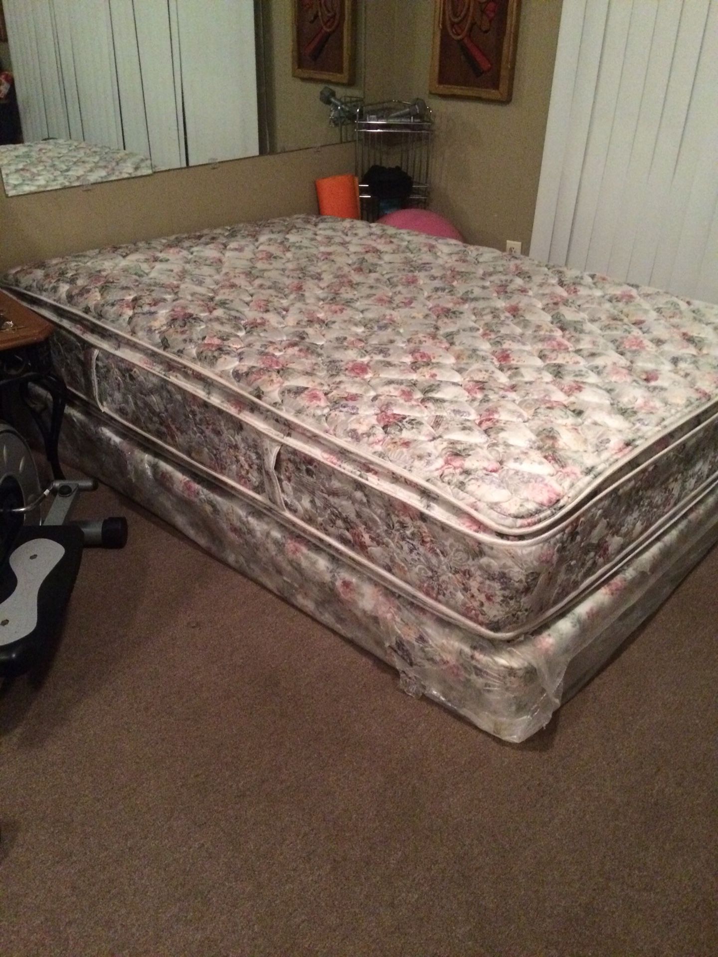 Full size pillow top mattress with Full size box springs. Good firm mattress, Clean Smoke Free home