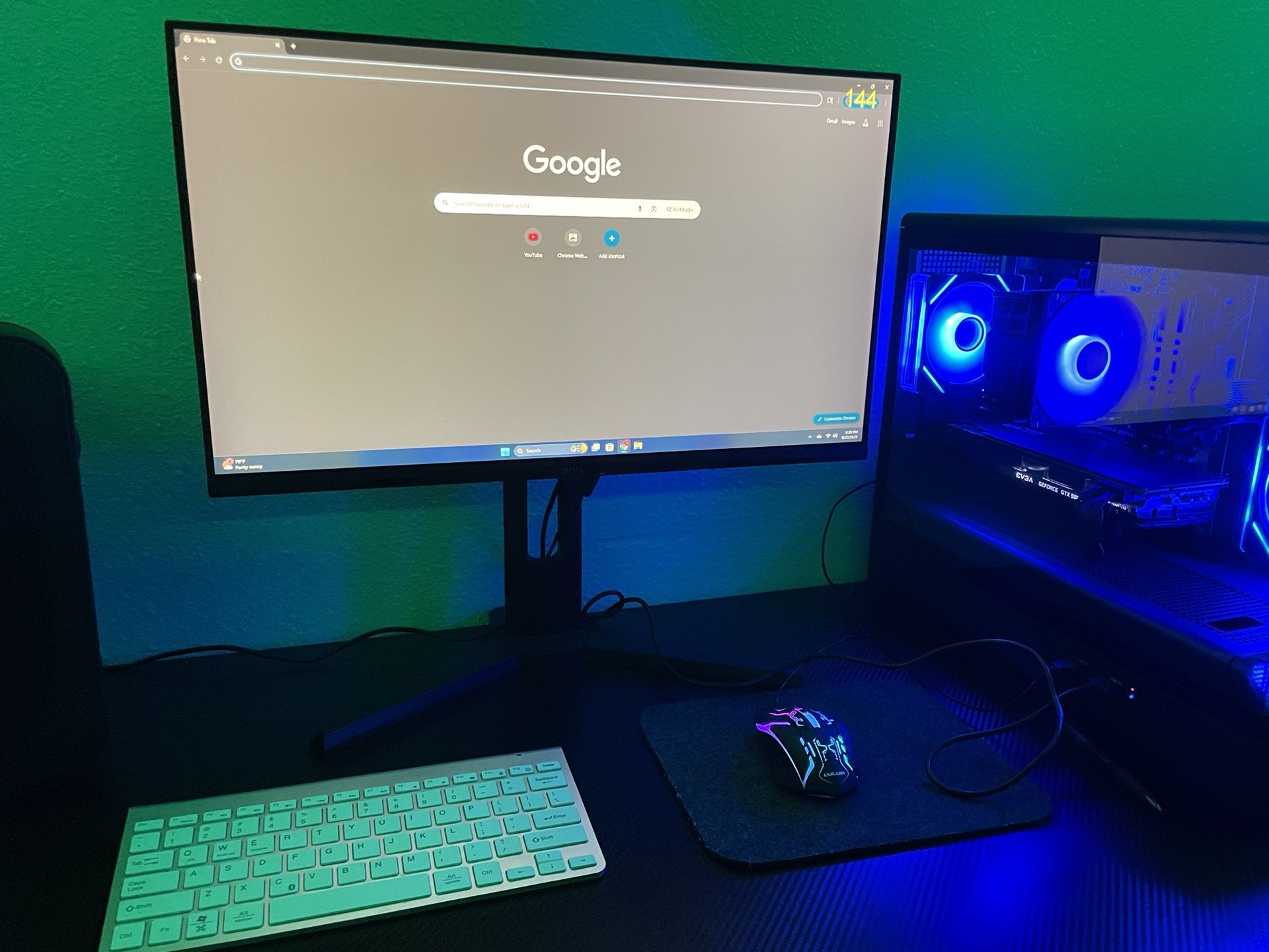 Pc Setup With Moniter, Speaker And Gaming Table 