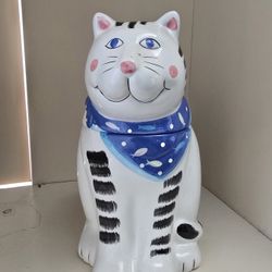 Porcelain Ceramic Cat Cookie Or Sugar Jar Decorative Container 