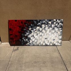 Like New Seekland Large Hand Painted Red and White Abstract Acrylic Canvas Modern  Wall Art