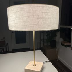 IKEA Stockholm 2025 Table Lamp - Brass + Stone Base + Linen Shade 