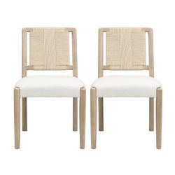 Christopher Knight Home® - Upholstered Dining Chair With Woven Rope Backrest Set Of 2 - Elegant Curved Weave, Sturdy Rubberwood Frame And Easy Assembl