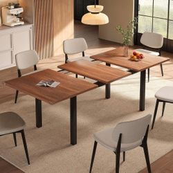 Extendable Dining Table for 4-6, 63" Modern Kitchen Table, Farmhouse Dining Room Tables for Dining, Kitchen, Office, Living Room, Rectangular Wooden T