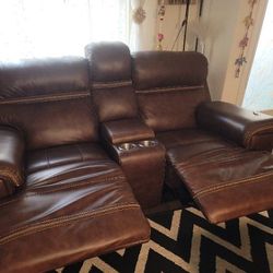 Italian Leather Power Recline 3 Seater Sofa And Loveseat