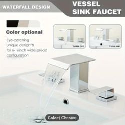 Chrome 3 Hole Waterfall Bathroom Sink Faucet 