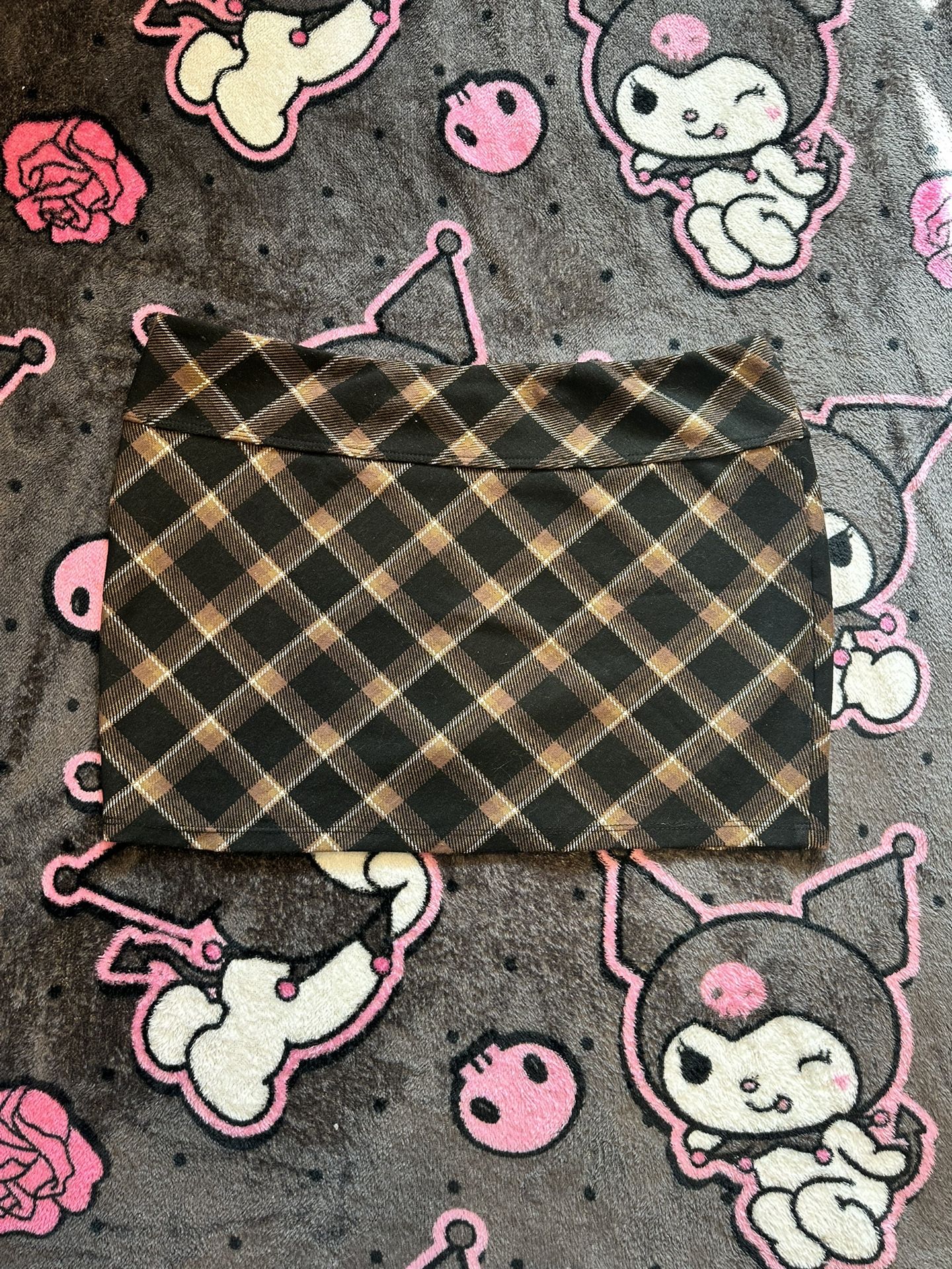 brown + black plaid mini skirt: size - m