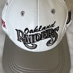 Oakland Raiders White Leather Snap back Hat