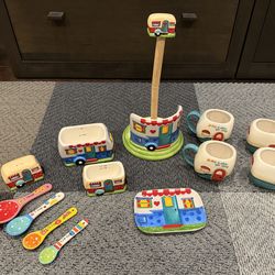 Kitchen Ceramic Camping Trailer measuring spoons & cups, mugs, butter dish, salt & pepper shakers, paper towel holder