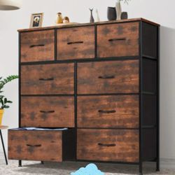 9-Drawer Strudy Fabric  Wardrobe Organizer W/Metal Frame & Wooden Tabletop For Living, Office, Enterway, Free Wrench & Screwdriver 