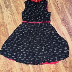 Girls Size 11-12 DISNEY STORE Minnie Rocks the Dots Bow Print Dress Black Sequin