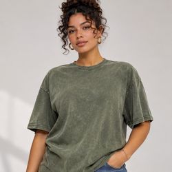 Army Green Unisex Oversized Acid Wash T-Shirt, 100% Cotton