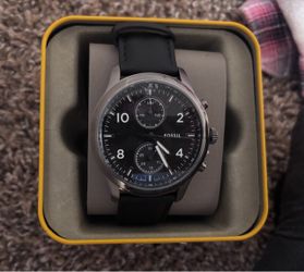 Fossil Chronograph Watch Black Leather Strap