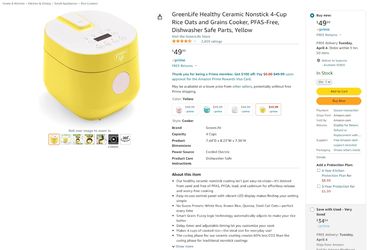 GreenLife Healthy Ceramic Nonstick Rice & Grains Cooker - Yellow