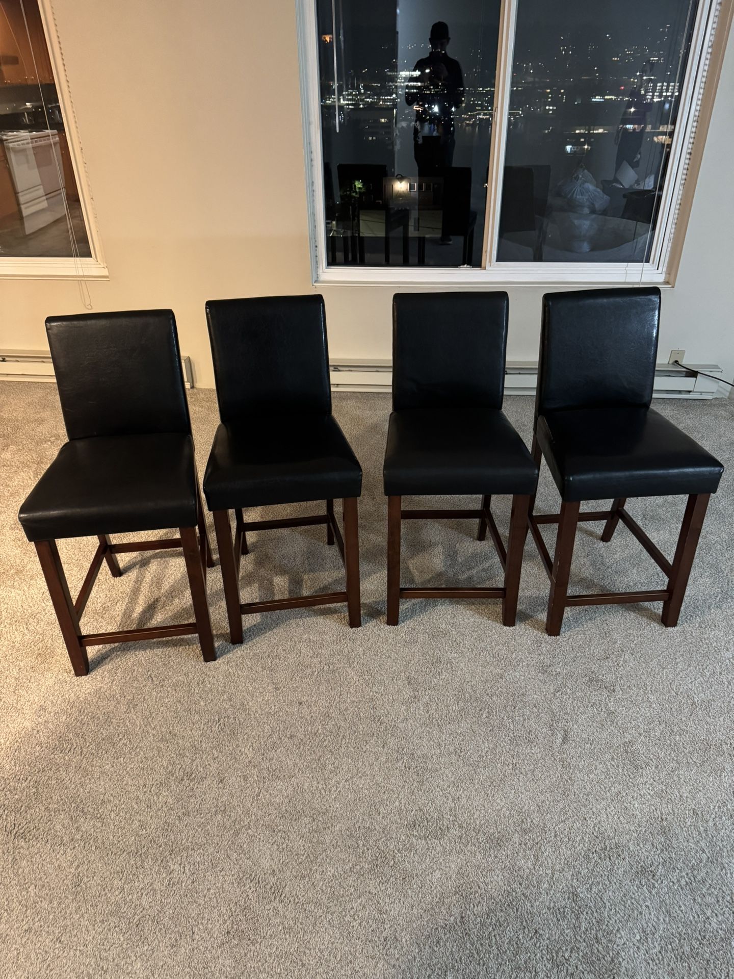 Counter Height Black Leather Barstools