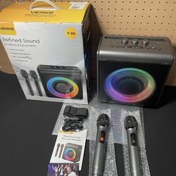 New Karaoke Machine with 2 Wireless Rechargeable Microphones: Portable Bluetooth Speaker for Adults & Kids - PA System with Lights Supports TWS/TF Car