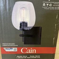 Cain Matte Black Clear Glass Single Vanity Light Fixture