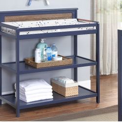 Connelly Changing Table in Midnight Blue and Vintage Walnut Finish

