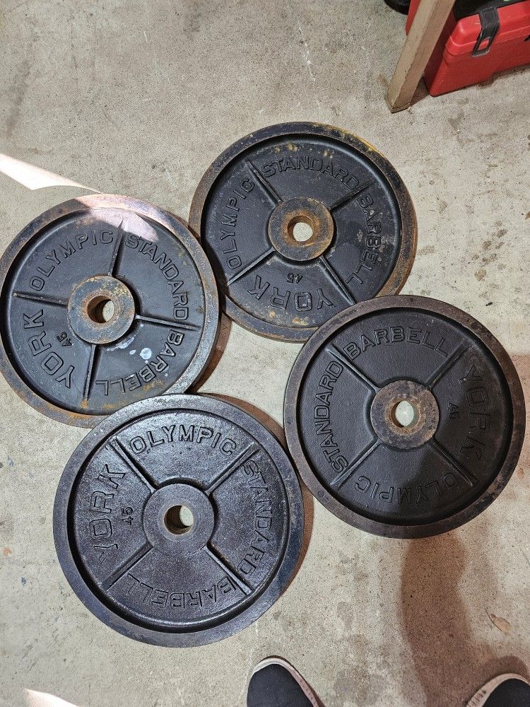 Vintage milled york 180lbs Olympic 2" weights