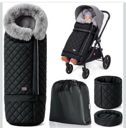 Stroller Footmuff with Faux Fur Collar, Weather-Proof Bunting Bag