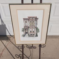 Vintage framed San Francisco house double signed Debbie Patrick lithograph