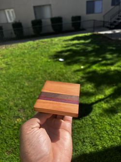 Handmade Exotic Wood Coasters Set of 4 – Cherry, Padauk, Purpleheart – Gift Boxed with Mineral Oil & Care Guide – The Monarch