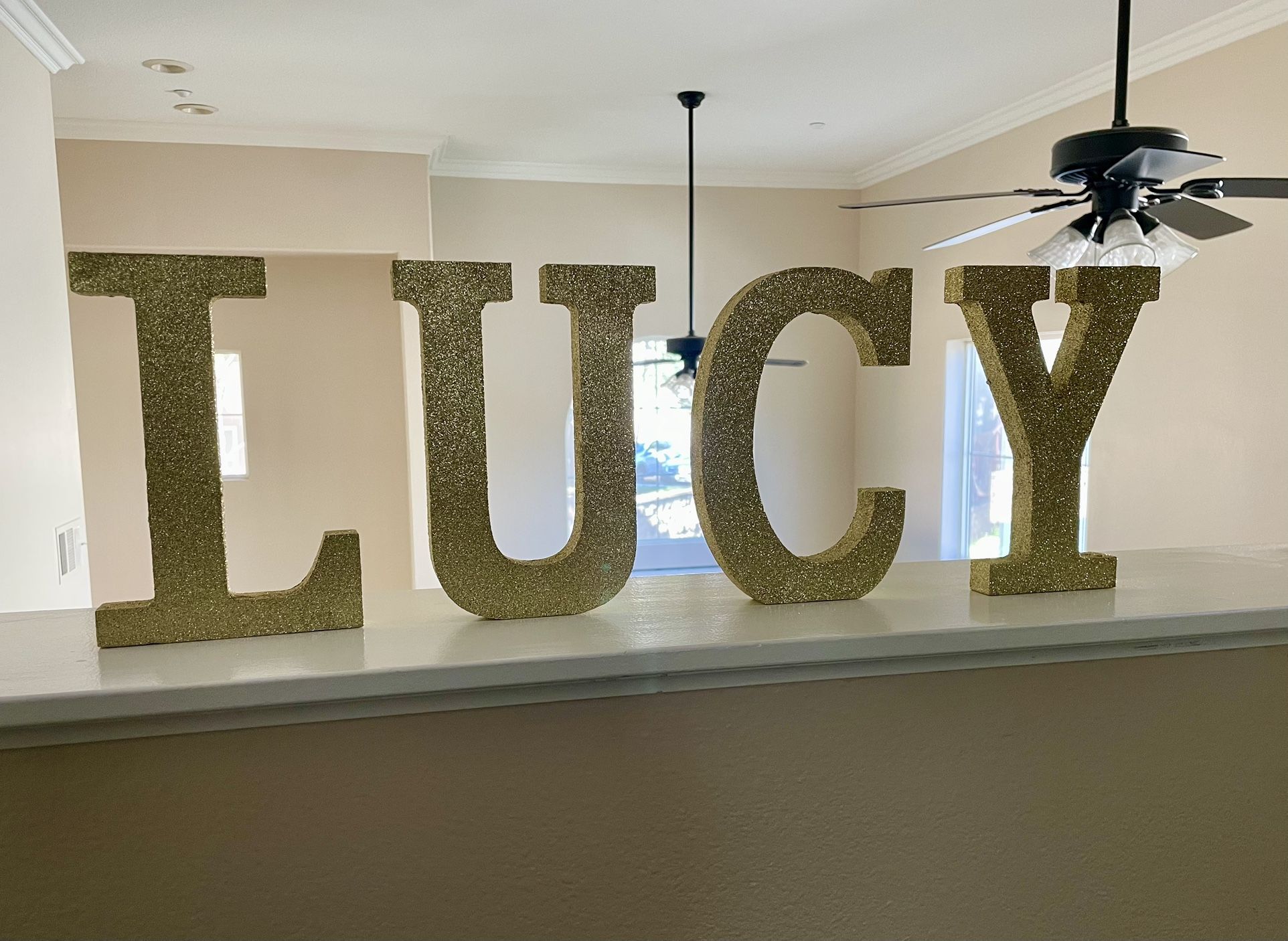 LUCY: Gold Glitter Letters Made Of Wood.