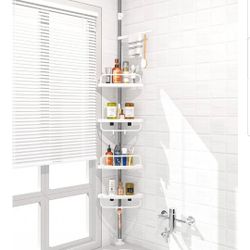Adjustable Shower Shelves Tension Pole White 