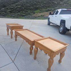 Solid Wood Coffee Table And Two End Tables In Good Condition