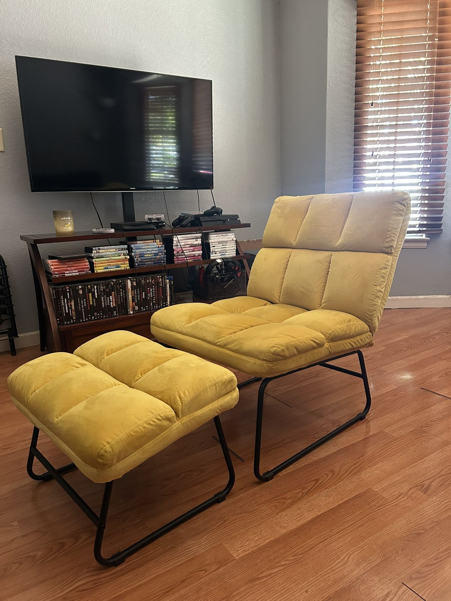 Yellow Velvet Accent Chair With Ottoman