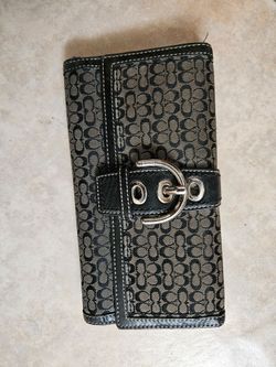 Coach Soho Signature Black Y2K Flap Wallet Women Jacquard Leather Silver Buckle