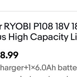 18 volt battery with cajeger ryobi brand new