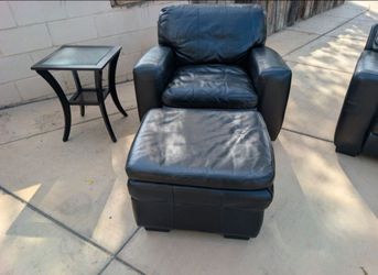 Black Leather Armchair & Ottoman – Premium Comfort Set